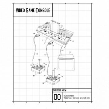 Nákres video game console s joystickom Nákres video game console s joystickom