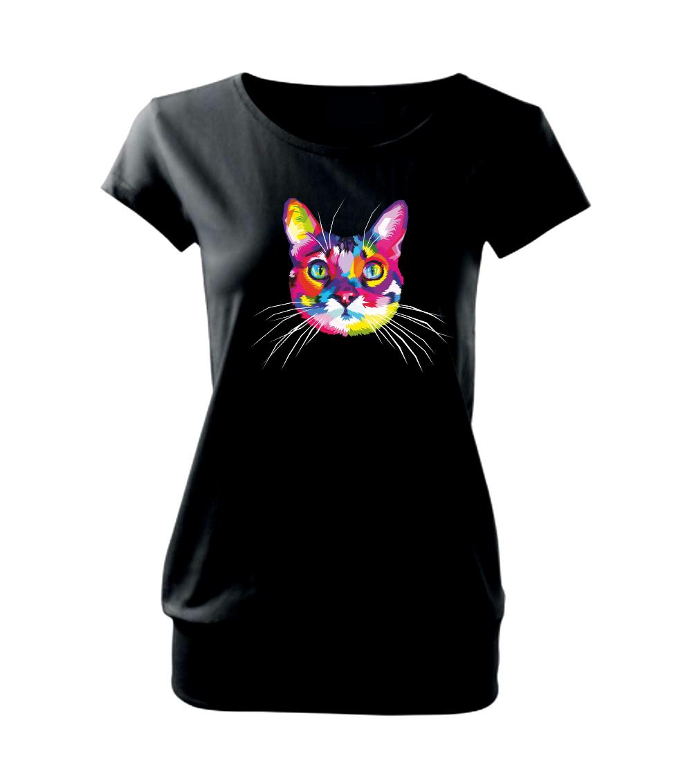 Mačka dúhová hlava - Voľné tričko city