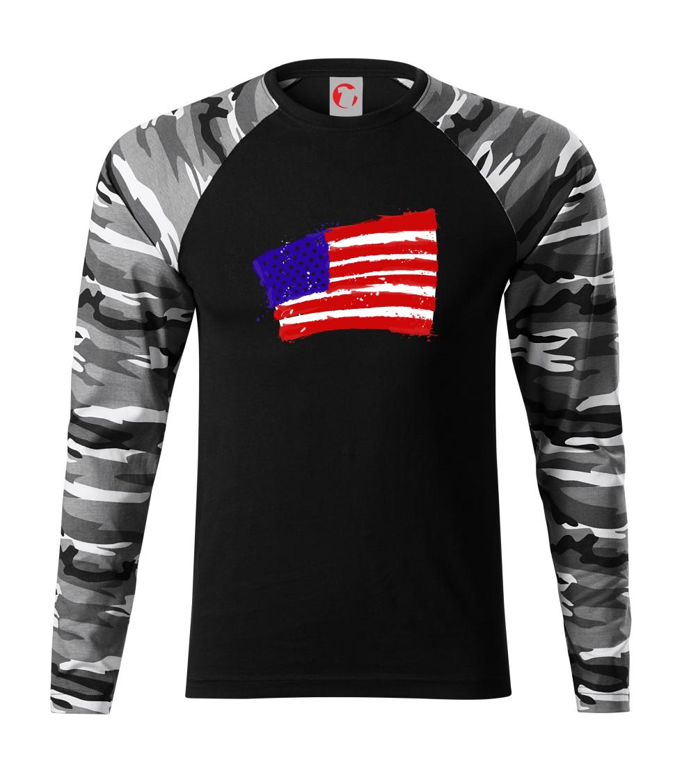 Americká vlajka ohnutá - Camouflage LS
