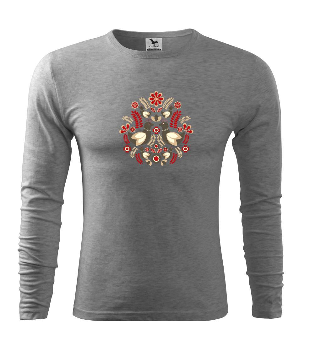 Folklór - hnedé vtáčiky - Tričko s dlhým rukávom FIT-T long sleeve