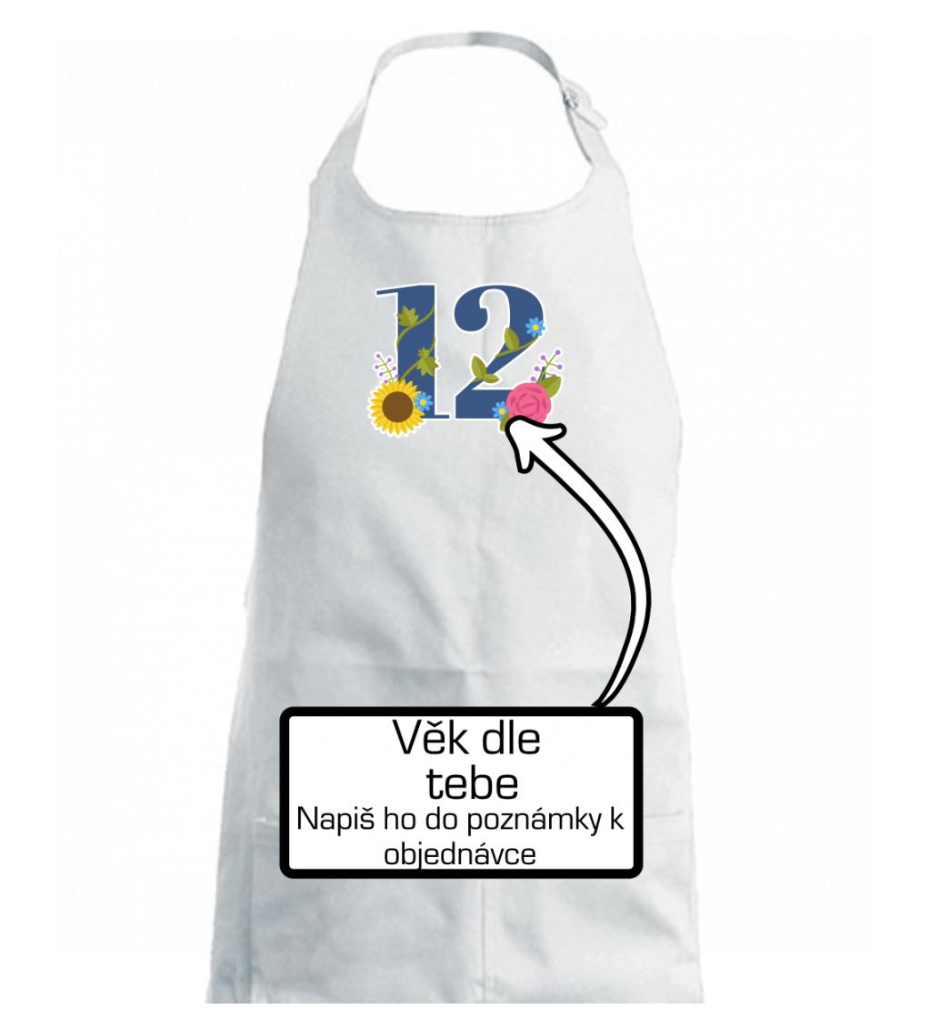 Kvetinové číslo kreslené - vlastný vek - Zástěra na vaření  