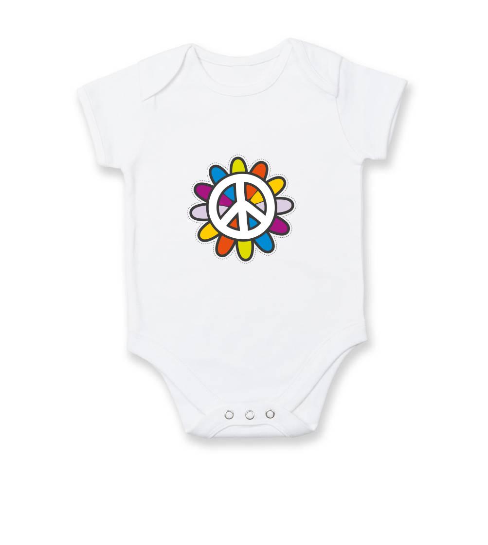 Peace symbol s kreslenou kvetinou - Dojčenské body