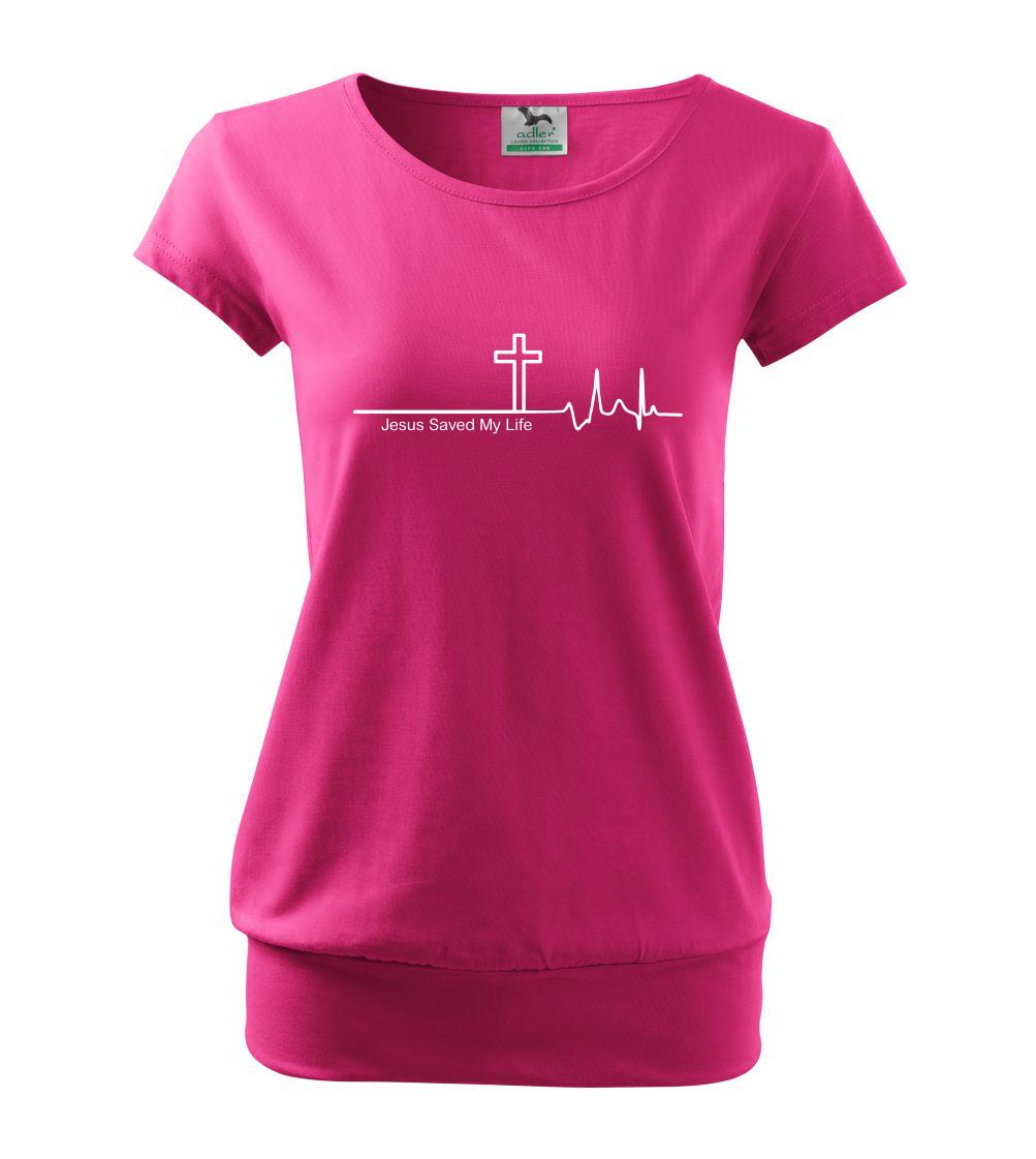 Jesus Saved My Life kríž ekg - Voľné tričko city