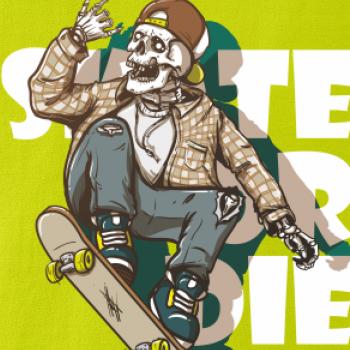 Skull riding skateboard