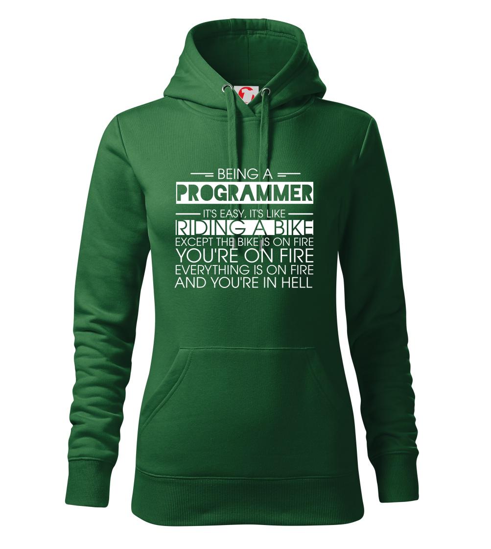 Vtipné tričká do práce - Being a programmer - bike - Mikina dámská Cape s kapucí