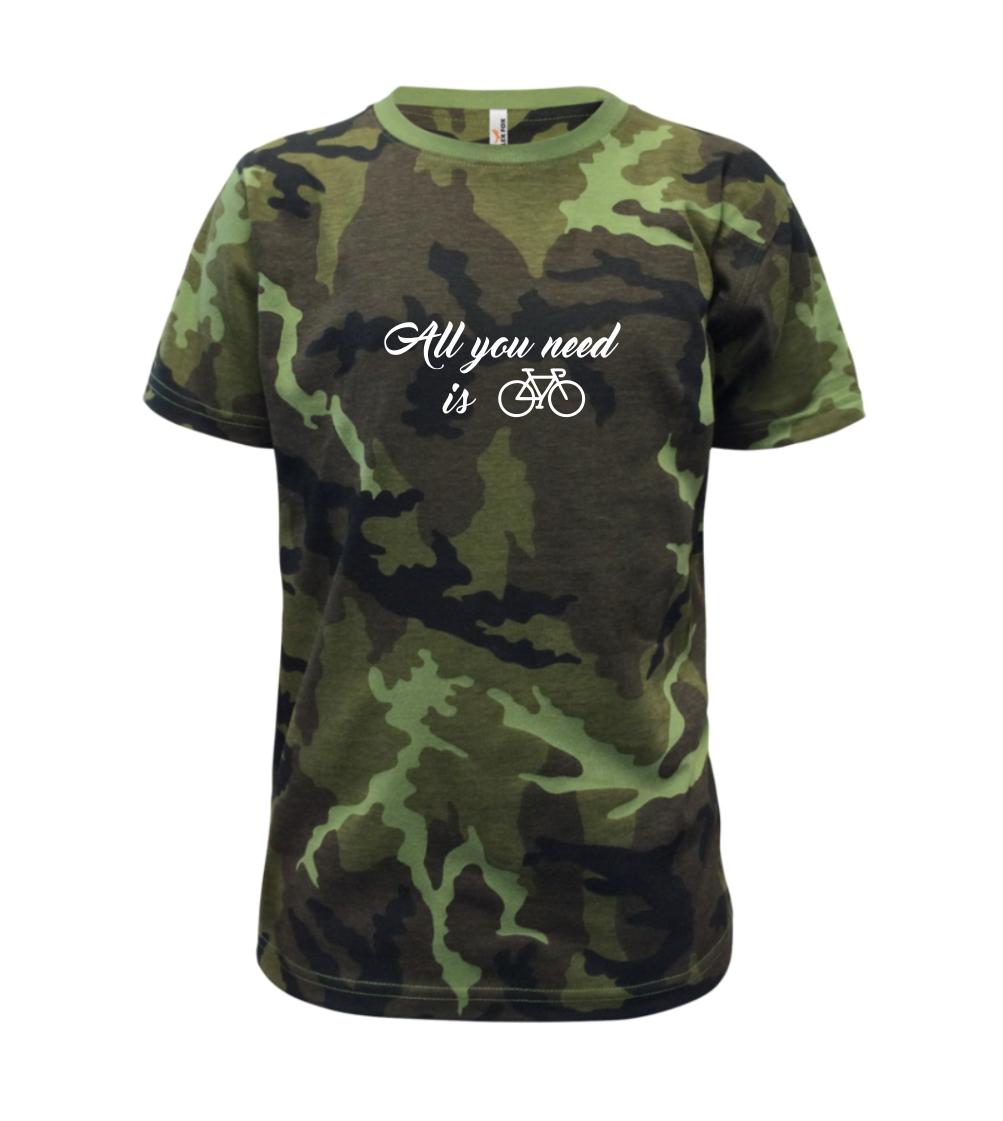 Tričko ako darček pre cyklistu - All you need is bike - Detské maskáčové tričko