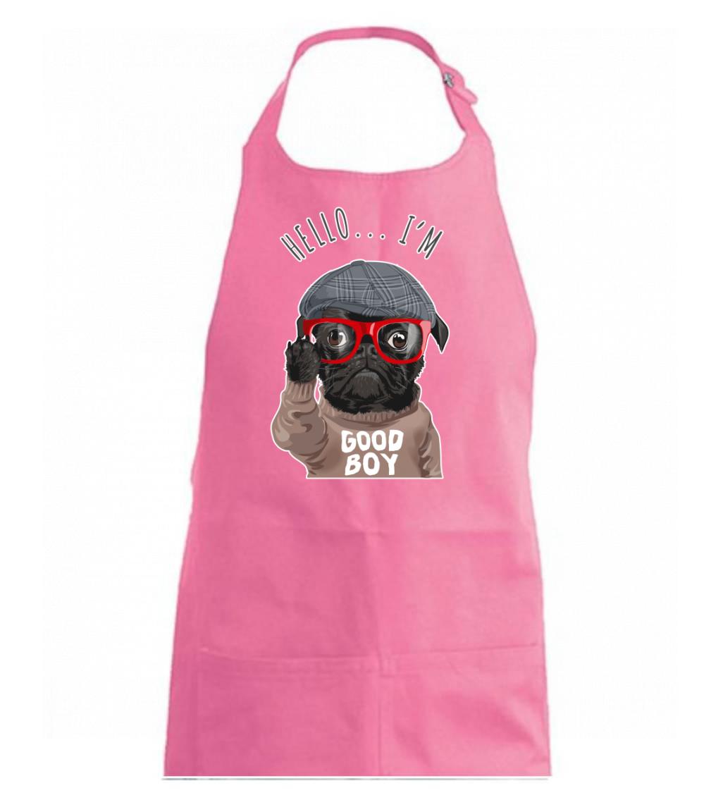 Mops na tričku - Mops - Hello I'm Good boy - Dámska zástera na varenie
