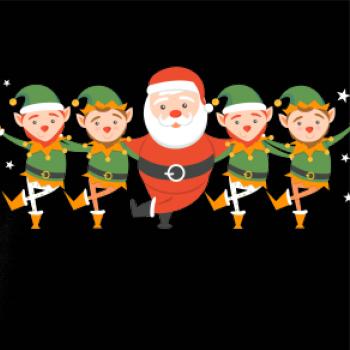 Tancujúci Santa a štyri škriatkovia