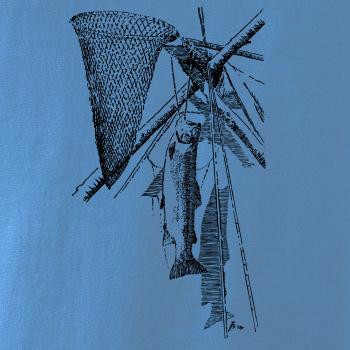 Kreslený podberák a chytená ryba