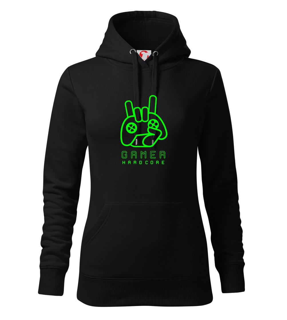 Tričká pre ajťákov - Hardcore gamer - ruka - zelená - Mikina dámská Cape s kapucí