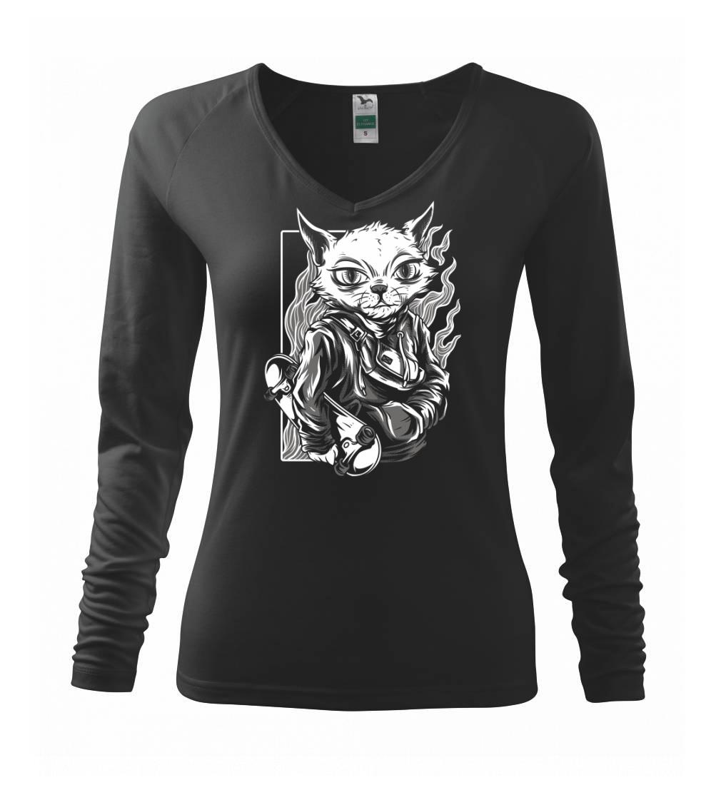 Longboard a Skatebord - Independent Cat Black and White - Tričko dámske Elegance