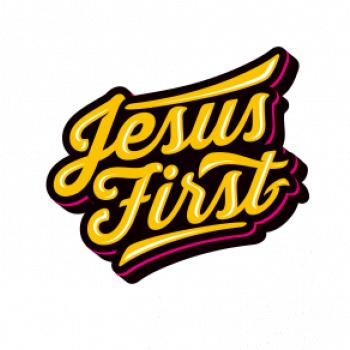Jesus first žltý nápis Jesus first žltý nápis