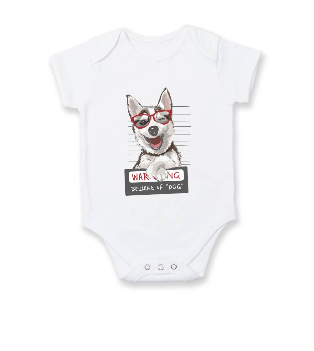 Tričká s motívom Sibírsky husky - Husky - beware of dog - Body dojčenské s krátkym rukávom