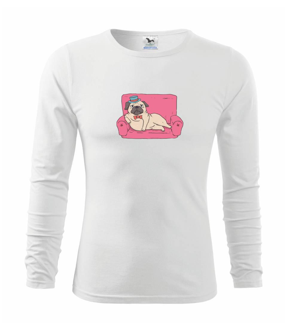 Mops na tričku - Mops na gauči - Tričko detské Long Sleeve