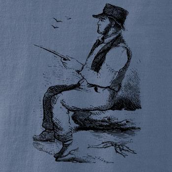 Kreslený pán s klobúkom na rybách