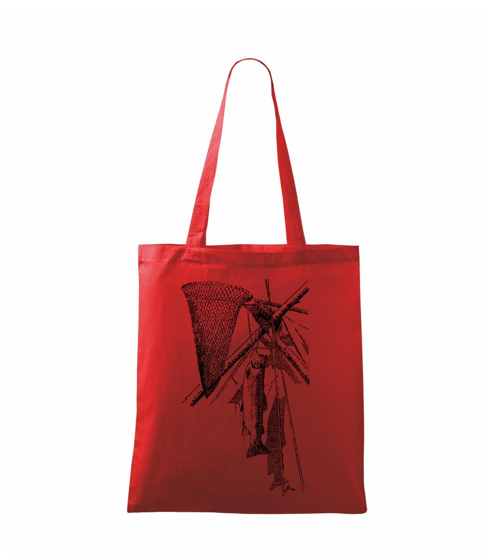 Kreslený podberák a chytená ryba