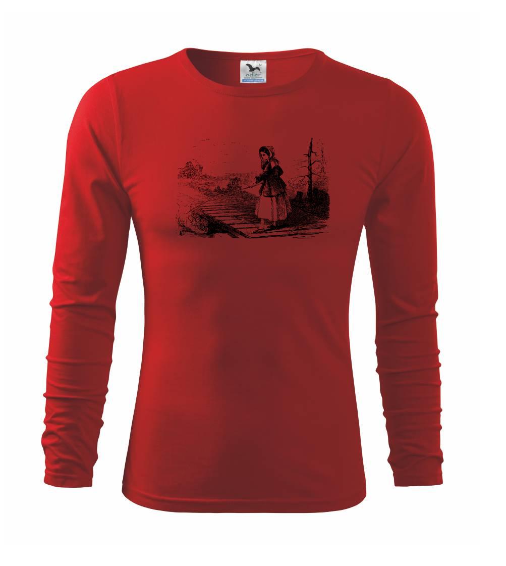 Tričká pre rybárov s potlačou - Kreslené dievča na rybách - Tričko detské Long Sleeve