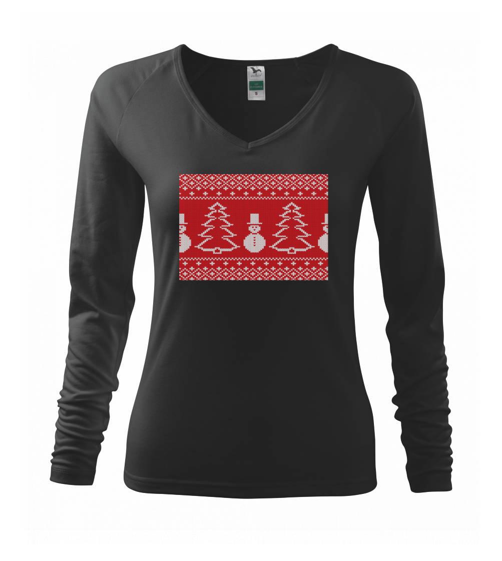 Lyže a Snowboard - Sveter snehuliak sa stromom - Tričko dámske Elegance