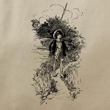 Kreslený chlapec s prútom