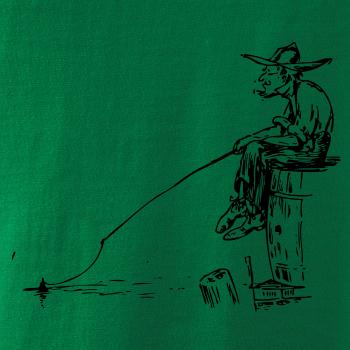 Kreslený rybár na pni