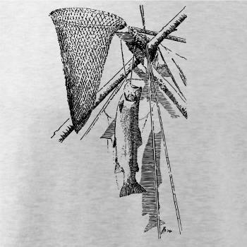 Kreslený podberák a chytená ryba