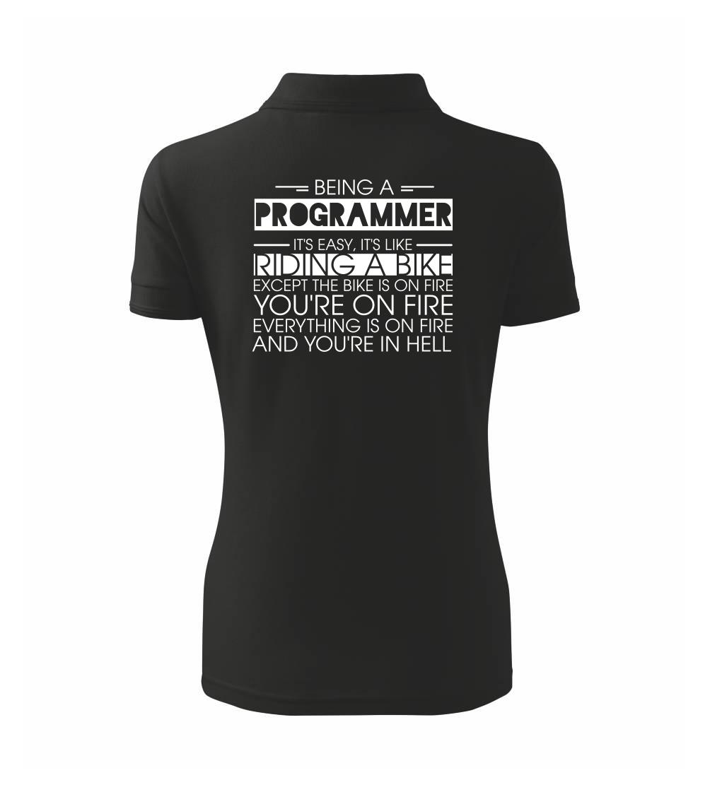 Vtipné tričká do práce - Being a programmer - bike - Polokošeľa dámska Pique Polo