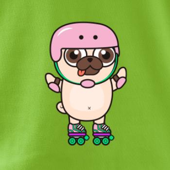 Mops a kolieskové korčule