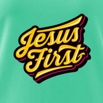 Jesus first žltý nápis Jesus first žltý nápis