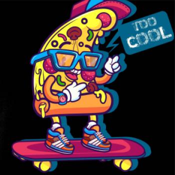 Pizza slice with skateboard