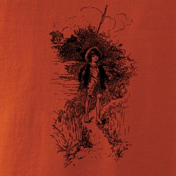 Kreslený chlapec s prútom