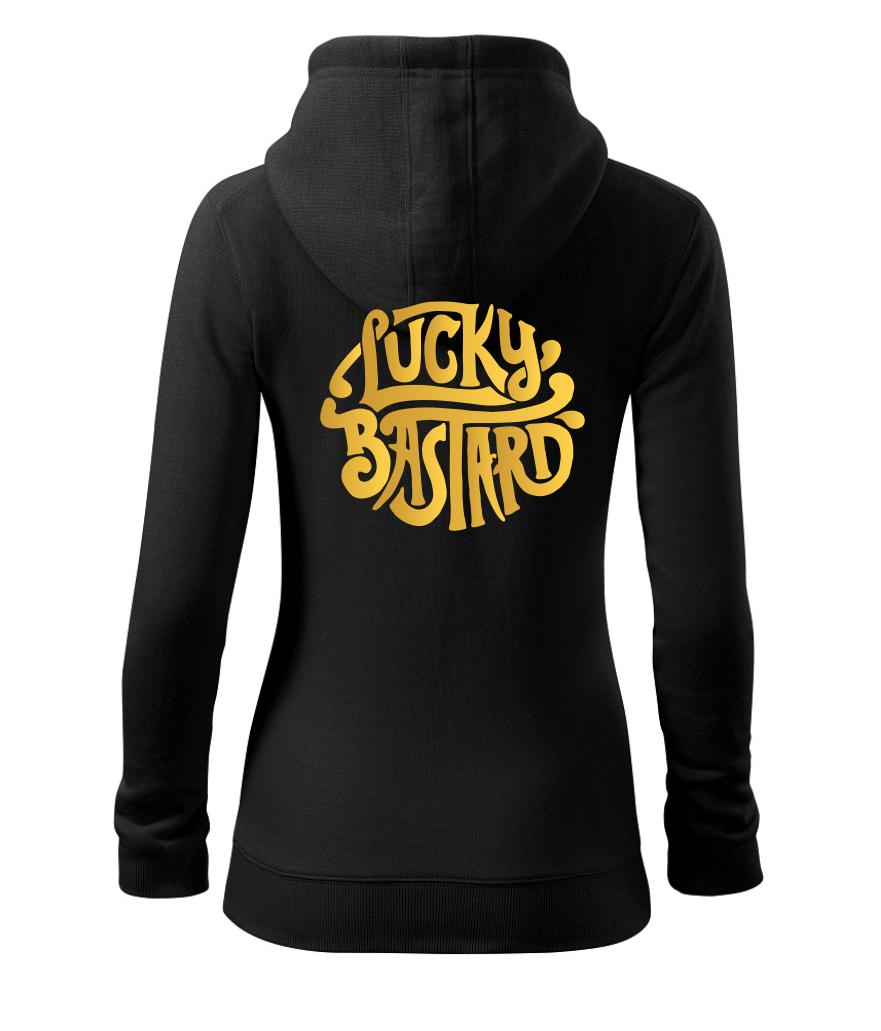 Tričká na párty - Lucky Bastard zlatý - Mikina dámska trendy zipper s kapucňou