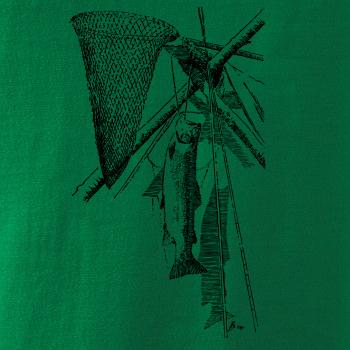 Kreslený podberák a chytená ryba