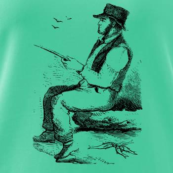 Kreslený pán s klobúkom na rybách