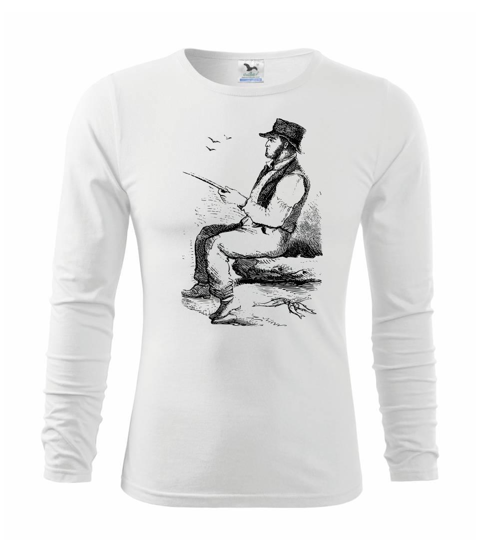 Tričká pre rybárov s potlačou - Kreslený pán s klobúkom na rybách - Tričko detské Long Sleeve