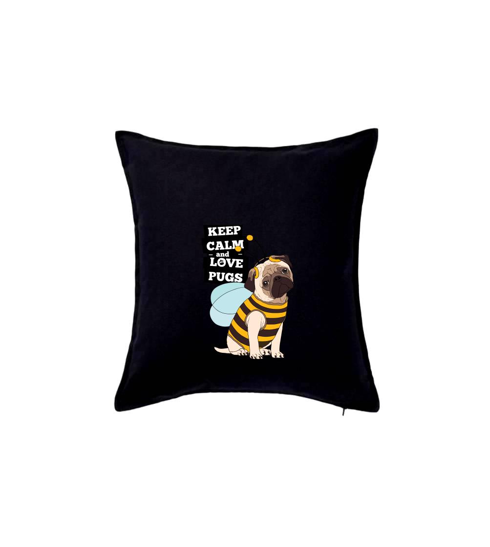 Mops na tričku - Keep calm and love pugs - Vankúš 50x50