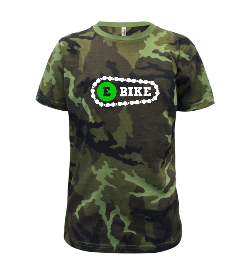 Tričko ako darček pre cyklistu - Ebike reťaz - Detské maskáčové tričko