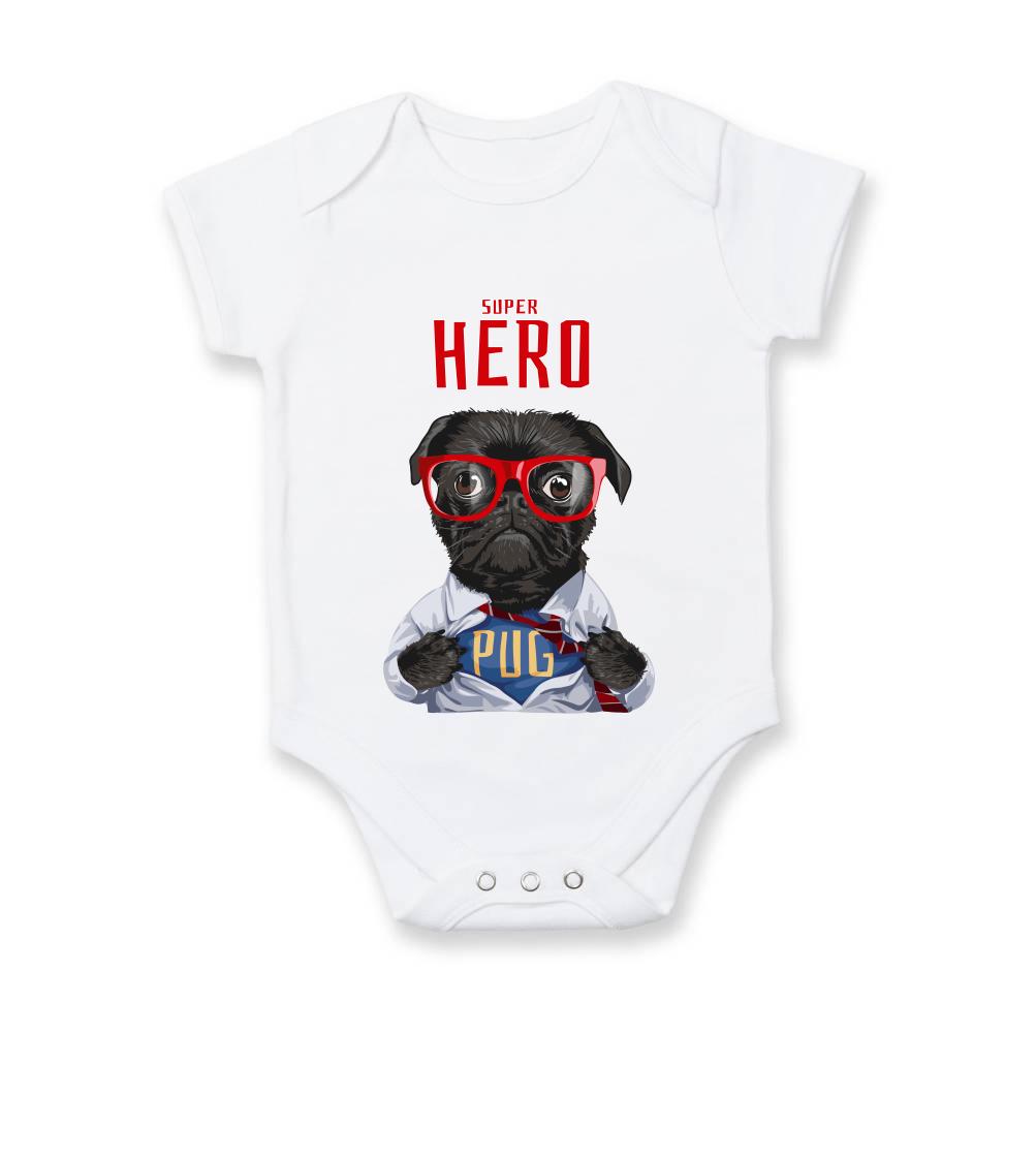 Mops na tričku - Mops - Pug Superhero - Body dojčenské s krátkym rukávom