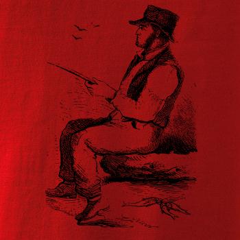 Kreslený pán s klobúkom na rybách