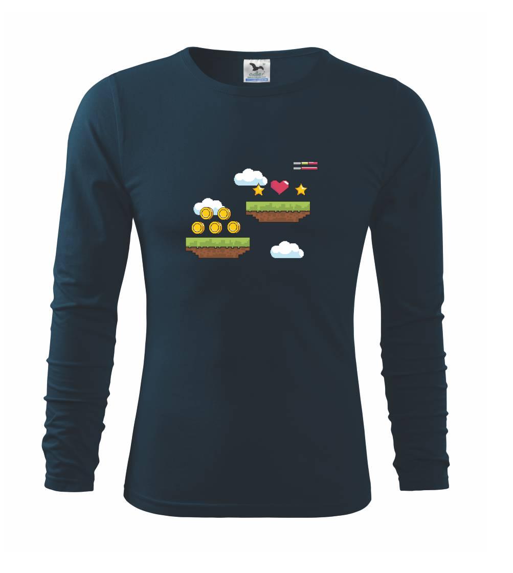 Tričká pre ajťákov - Gamer - stará hra - mince a mraky - Tričko s dlhým rukávom FIT-T long sleeve