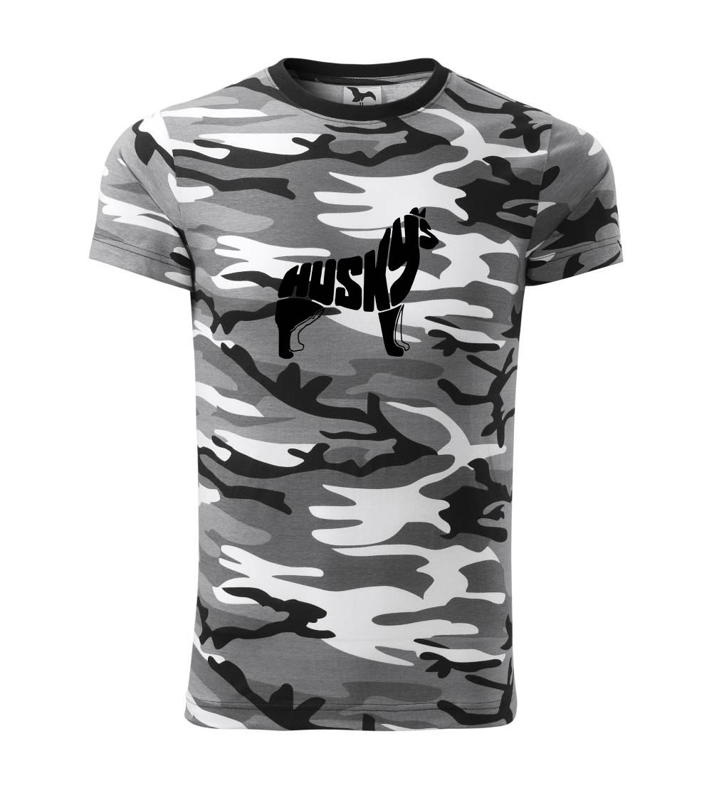 Tričká s motívom Sibírsky husky - Husky - text v tele - Army CAMOUFLAGE