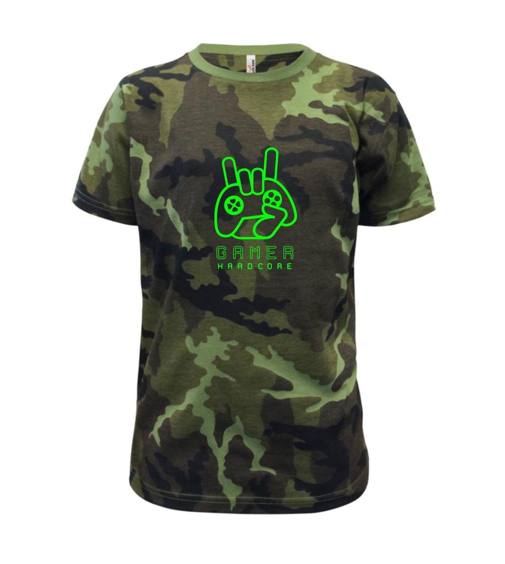 Tričká pre ajťákov - Hardcore gamer - ruka - zelená - Detské maskáčové tričko