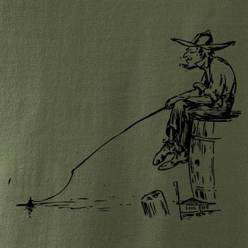 Kreslený rybár na pni