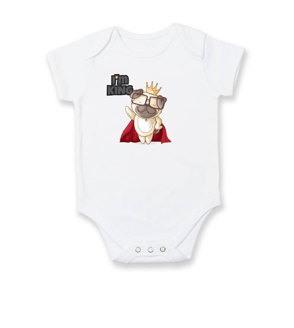 Mops na tričku - Mops I am King - Body dojčenské s krátkym rukávom