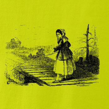 Kreslené dievča na rybách