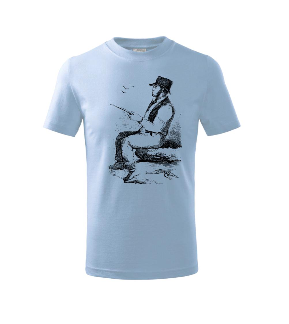 Kreslený pán s klobúkom na rybách