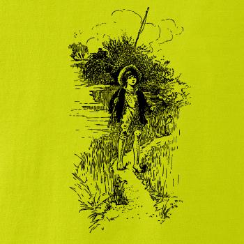 Kreslený chlapec s prútom