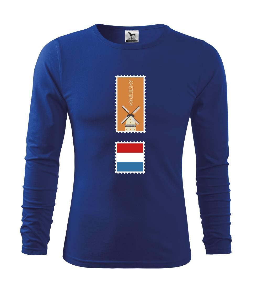 Trička pre cestovateľov - Amsterdam známka farebná - Tričko detské Long Sleeve