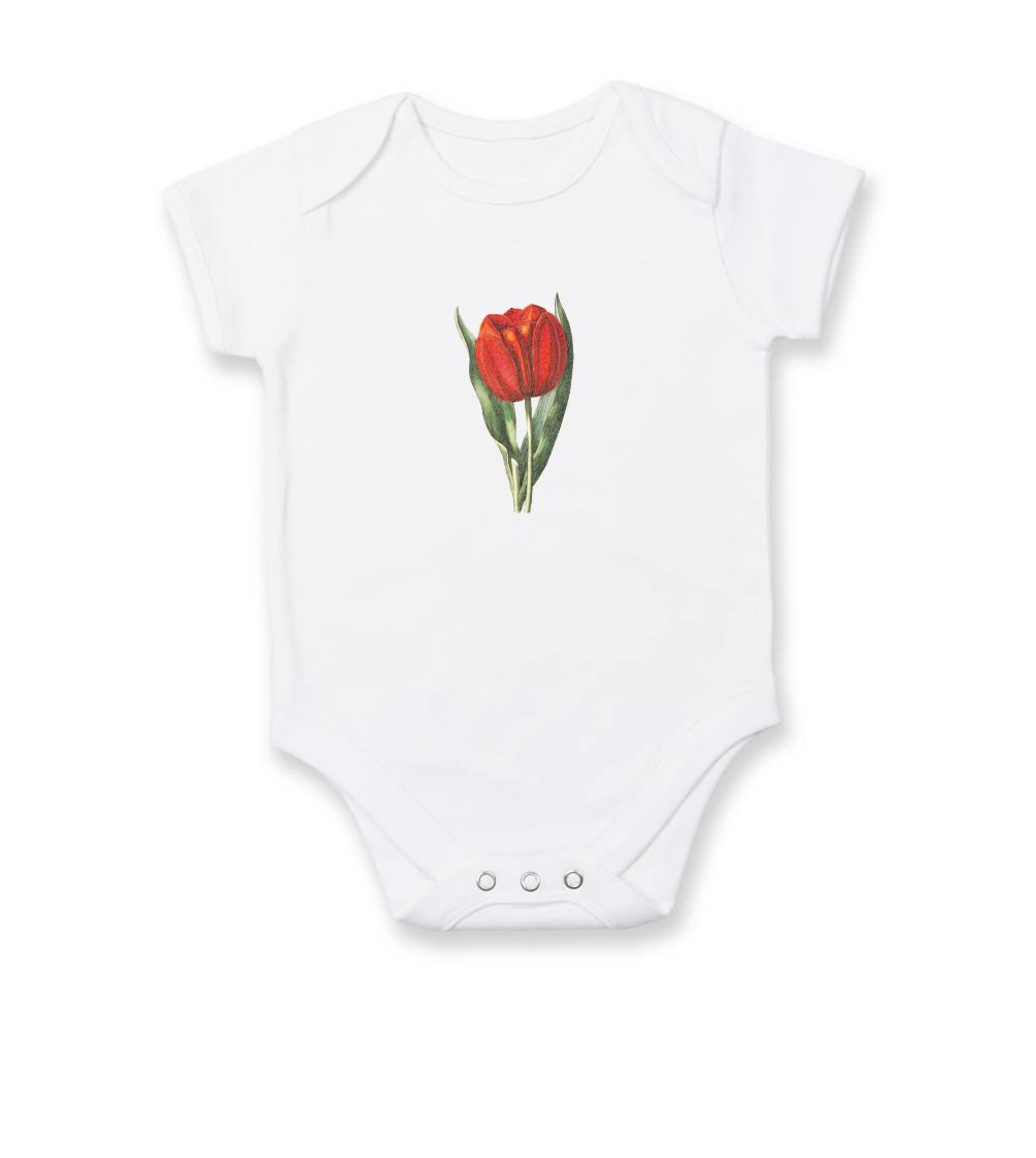 Tričká s kvetinami - Červený tulipán - Body dojčenské s krátkym rukávom