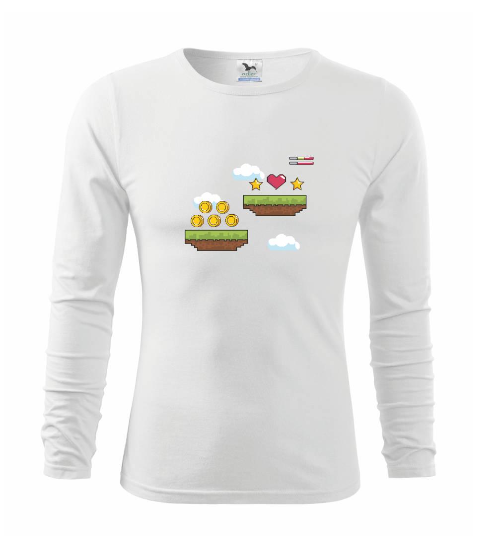 Tričká pre ajťákov - Gamer - stará hra - mince a mraky - Tričko detské Long Sleeve