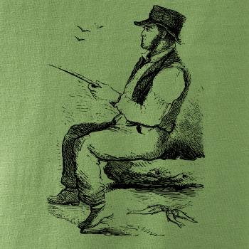 Kreslený pán s klobúkom na rybách